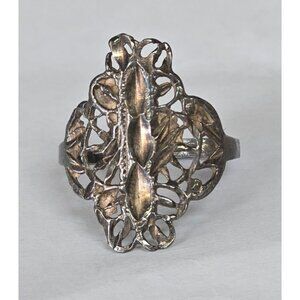 Vintage Silver Filigree Ring Leaf Motif Antique Jewelry Accessory Size 6/7